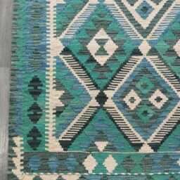 Kilim Rug Turquoise, Handmade Artisan Afghan Turkish Persian Qashqai Navajo Bohemian Natural Wool Flatweave 152x104 cm - thumbnail 2