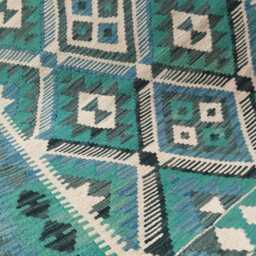 Kilim Rug Turquoise, Handmade Artisan Afghan Turkish Persian Qashqai Navajo Bohemian Natural Wool Flatweave 152x104 cm - thumbnail 4