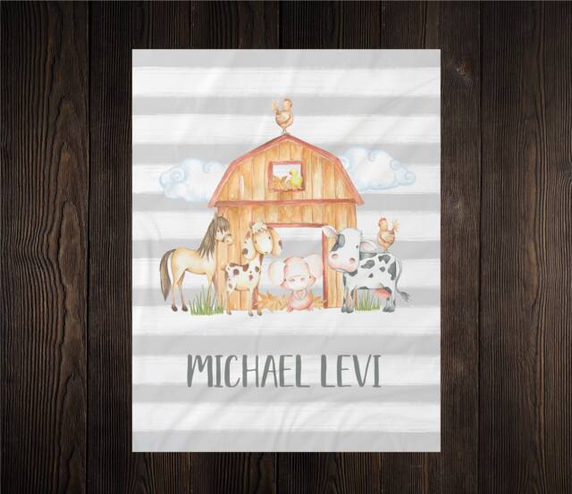Personalized Baby Name Blanket, Gift, Pig, Custom Coming Home Hospital Shower Gift Birthday Farm Animal - image 1