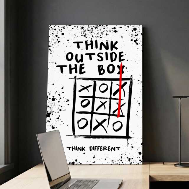 Think Outside The Box Tic-Tac-Toe Quote Motivational Inspirational, Framed Canvas Wall Art Poster Print, Home Office & Room Decor, Gift Idea - image 1