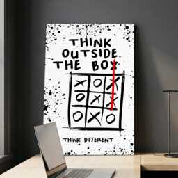 Think Outside The Box Tic-Tac-Toe Quote Motivational Inspirational, Framed Canvas Wall Art Poster Print, Home Office & Room Decor, Gift Idea - thumbnail 1