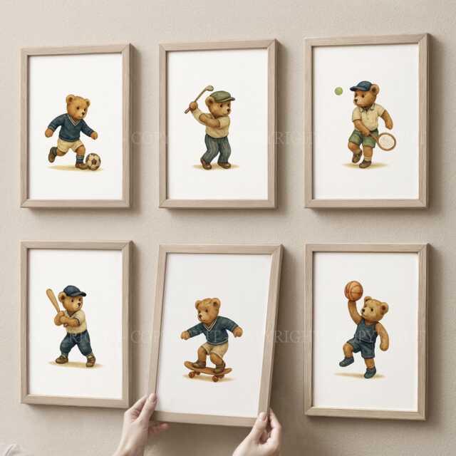 Choose Your Own Vintage Classic Teddy Bear Sports Nursery Prints - image 1