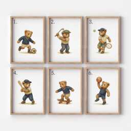 Choose Your Own Vintage Classic Teddy Bear Sports Nursery Prints - thumbnail 2