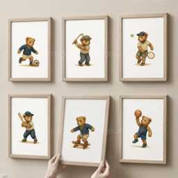 Choose Your Own Vintage Classic Teddy Bear Sports Nursery Prints - thumbnail 1