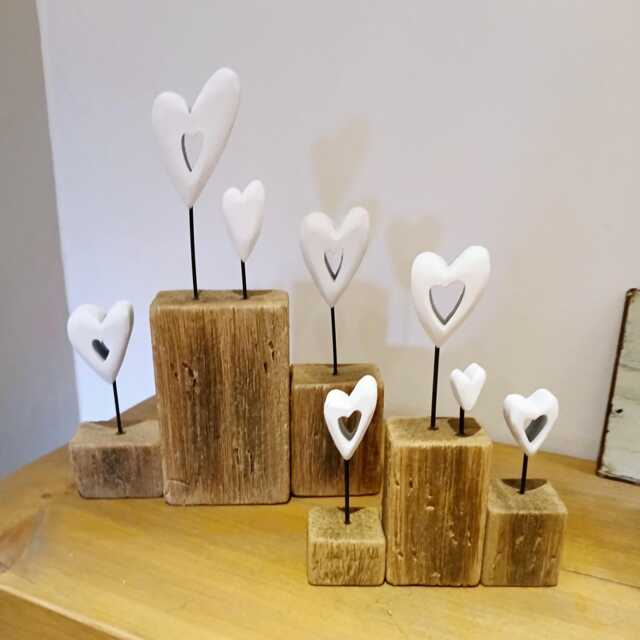 Wooden Ornament With White Heart Detail - The Home & Hearts Shop Rustic Shabby Gift Wedding Christmas Decorative Decor - image 1