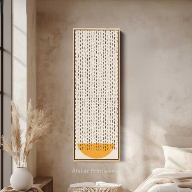 Black Dot Pattern Vertical Long Wall Art - Orange Half Circle Abstract Canvas - image 1