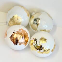 White & Gold Globe Christmas Ornaments Handprint Glass Bulbs, Set Of 4 - thumbnail 2