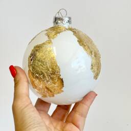 White & Gold Globe Christmas Ornaments Handprint Glass Bulbs, Set Of 4 - thumbnail 3
