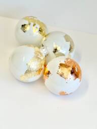 White & Gold Globe Christmas Ornaments Handprint Glass Bulbs, Set Of 4
