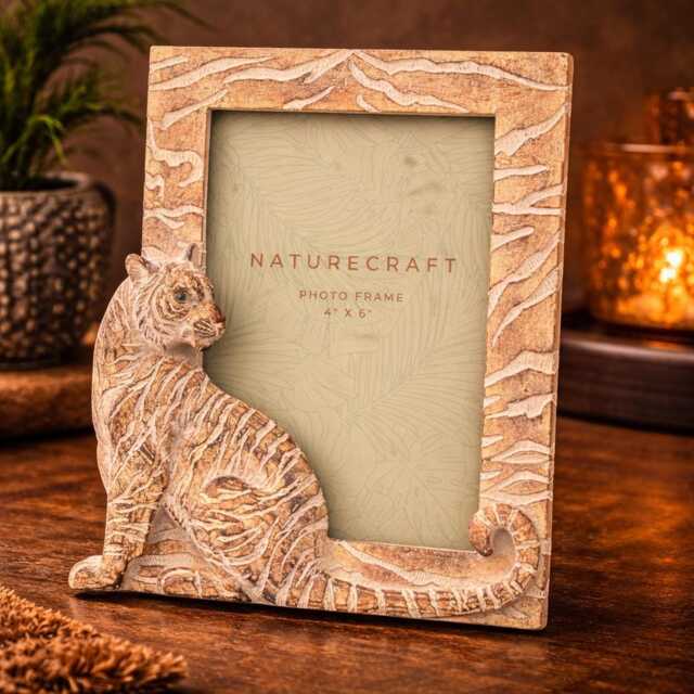 "Naturecraft Wood Effect Tiger Photo Frame 4"" X 6" - image 1