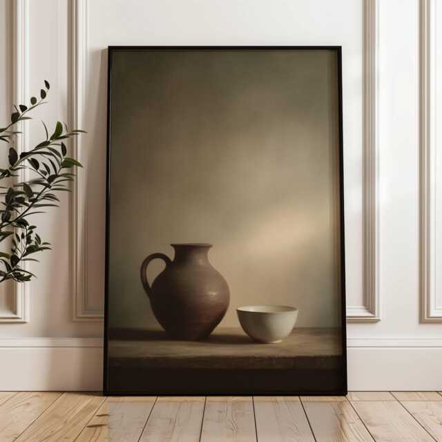 Rustic Still Life With Vintage Pottery - Print- Kitchen Art Wall Decor Farmhouse Moody Print - image 1