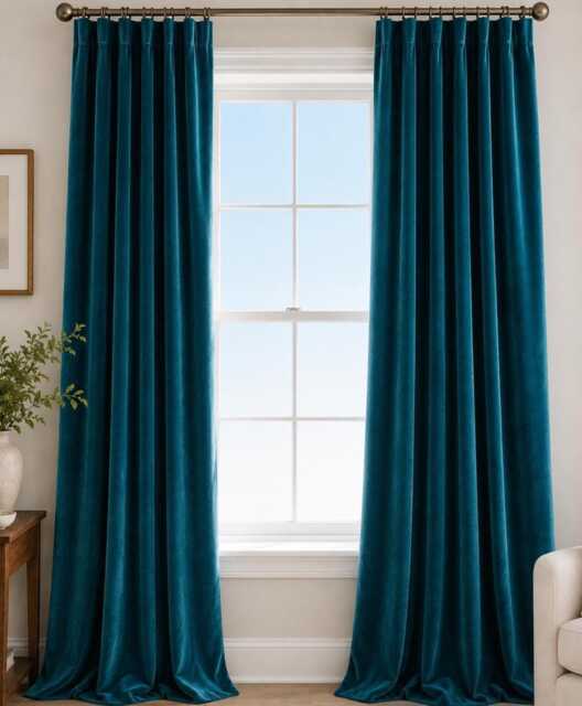 "Velvet Curtain Panels 100% Cotton Drapes, Various Lengths & Colors - 25"" Or 50" - image 1