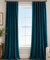"Velvet Curtain Panels 100% Cotton Drapes, Various Lengths & Colors - 25"" Or 50" - thumbnail 1