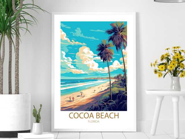 Cocoa Beach - Abstract Art Florida Sea Summer Wall Print Gift Idea Bespoke Poster A5 A4 A3 Framed Or Unframed - image 1