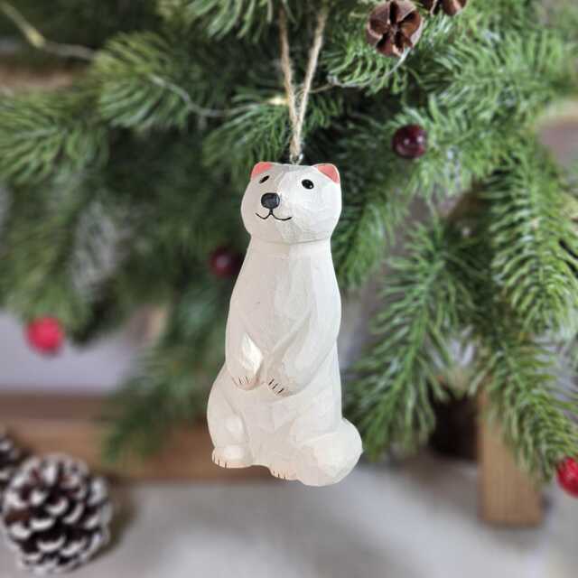 Handcrafted Stoat Wooden Christmas Ornament Rustic Wildlife Decor - image 1