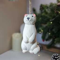 Handcrafted Stoat Wooden Christmas Ornament Rustic Wildlife Decor - thumbnail 2