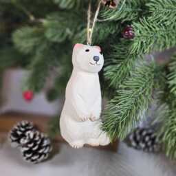 Handcrafted Stoat Wooden Christmas Ornament Rustic Wildlife Decor - thumbnail 3