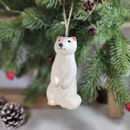 Handcrafted Stoat Wooden Christmas Ornament Rustic Wildlife Decor - thumbnail 1