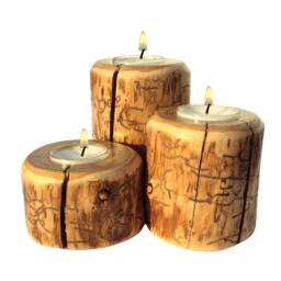 Rustic Red Pine Candle Holder Set Log Cabin Decor