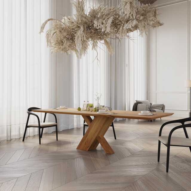 Oak Modern Dining Table With Wooden Base 0126 - image 1