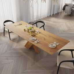 Oak Modern Dining Table With Wooden Base 0126 - thumbnail 3