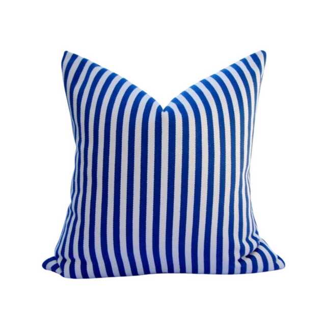 striped Cotton Pillow Cover, Blue & Ivory White, 20x20 Accent Cushion - image 1