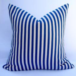 striped Cotton Pillow Cover, Blue & Ivory White, 20x20 Accent Cushion - thumbnail 2