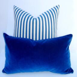 striped Cotton Pillow Cover, Blue & Ivory White, 20x20 Accent Cushion - thumbnail 3
