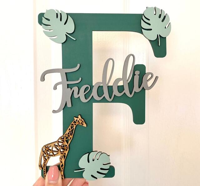 Personalised Jungle Name Sign Safari Nursery Decor, Giraffe Plaque. Jungle Bedroom Wall Sign - image 1