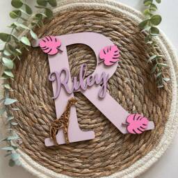 Personalised Jungle Name Sign Safari Nursery Decor, Giraffe Plaque. Jungle Bedroom Wall Sign - thumbnail 3