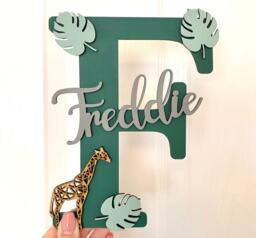 Personalised Jungle Name Sign Safari Nursery Decor, Giraffe Plaque. Jungle Bedroom Wall Sign - thumbnail 1