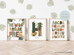 Set Of 3 Jungle Animals Prints, Personalised Initial Print, Safari Alphabet Be Wild Playroom Prints - thumbnail 1