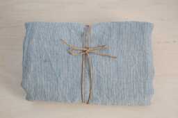 Soft Linen Bath Towel 100% Pure Fabric Sheet Natural & Light Blue Very Narrow Printstripes Stonewashed Linen Spa - thumbnail 1