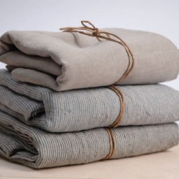 Soft Linen Bath Towel 100% Pure Fabric Sheet Natural & Light Blue Very Narrow Printstripes Stonewashed Linen Spa - thumbnail 4