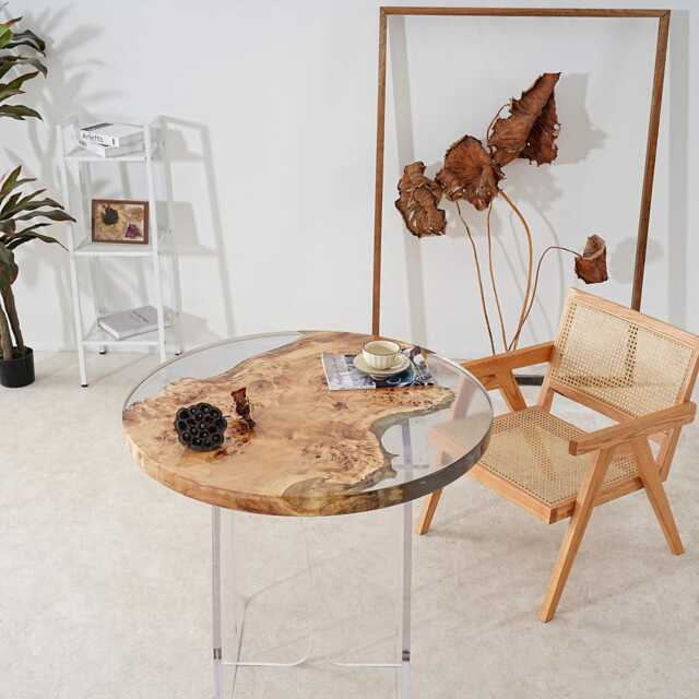 Live Edge Poplar Resin Table Round Boho Dining Table - image 1
