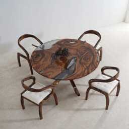 Live Edge Poplar Resin Table Round Boho Dining Table - thumbnail 4
