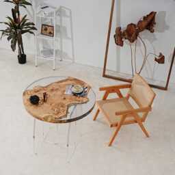 Live Edge Poplar Resin Table Round Boho Dining Table - thumbnail 2