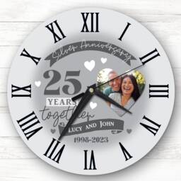 25Th Wedding Anniversary Silver Photo Personalised Gift Clock