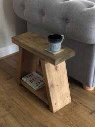 Chunky Solid Pine Side Table Handcrafted Oak Finish Living Room Storage