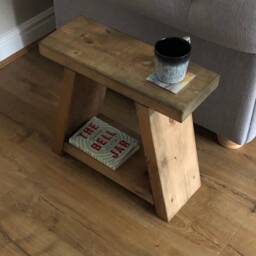 Chunky Solid Pine Side Table Handcrafted Oak Finish Living Room Storage - thumbnail 2