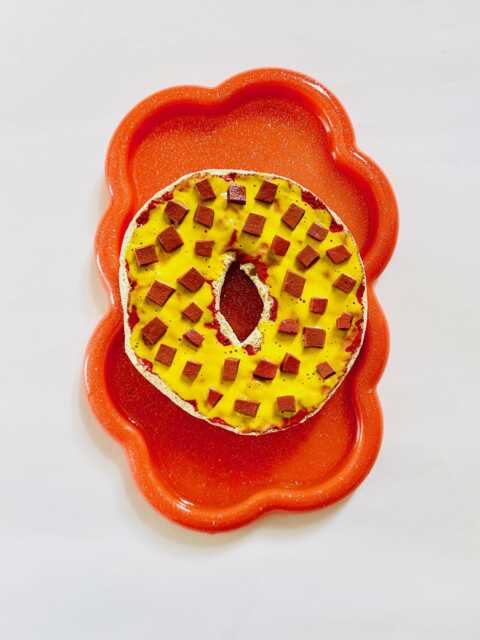 Jumbo Pepperoni Pizza Bagel/Dopamine Decor/ Maximalist Fake Food/ Food Pop Art/ Wall Sculpture/ Funky Decor/Kitchen Art - image 1