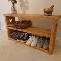 Reclaimed Wood Hallway Bench Rustic Shoe Storage - thumbnail 4