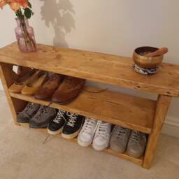 Reclaimed Wood Hallway Bench Rustic Shoe Storage - thumbnail 3