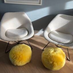 Sunshine Yellow Sheepskin Pouffe , Pouffe, Furry Footstool, Bright - thumbnail 4