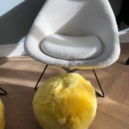 Sunshine Yellow Sheepskin Pouffe , Pouffe, Furry Footstool, Bright - thumbnail 2