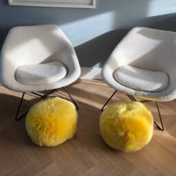 Sunshine Yellow Sheepskin Pouffe , Pouffe, Furry Footstool, Bright - thumbnail 3