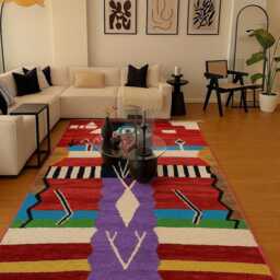 Handwoven Moroccan Berber Rug Red & Black Azilal Design - thumbnail 2