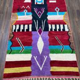 Handwoven Moroccan Berber Rug Red & Black Azilal Design - thumbnail 3