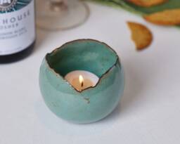 Turquoise Ceramic Votive Candle Holder, Eclectic Bohemian Romantic Decor, Rustic Tea Light Holder