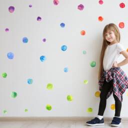 Rainbow Watercolour Polka Dots - Colours Reusable Fabric Wall Decals Eco Friendly Peel & Stick Watercolor Spots Nursery Decal - thumbnail 3